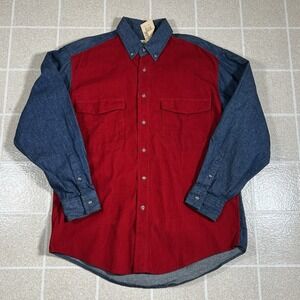 NWT Vintage St. John's Bay Denim Jean Corduroy Button Down Shirt Med Men's Red